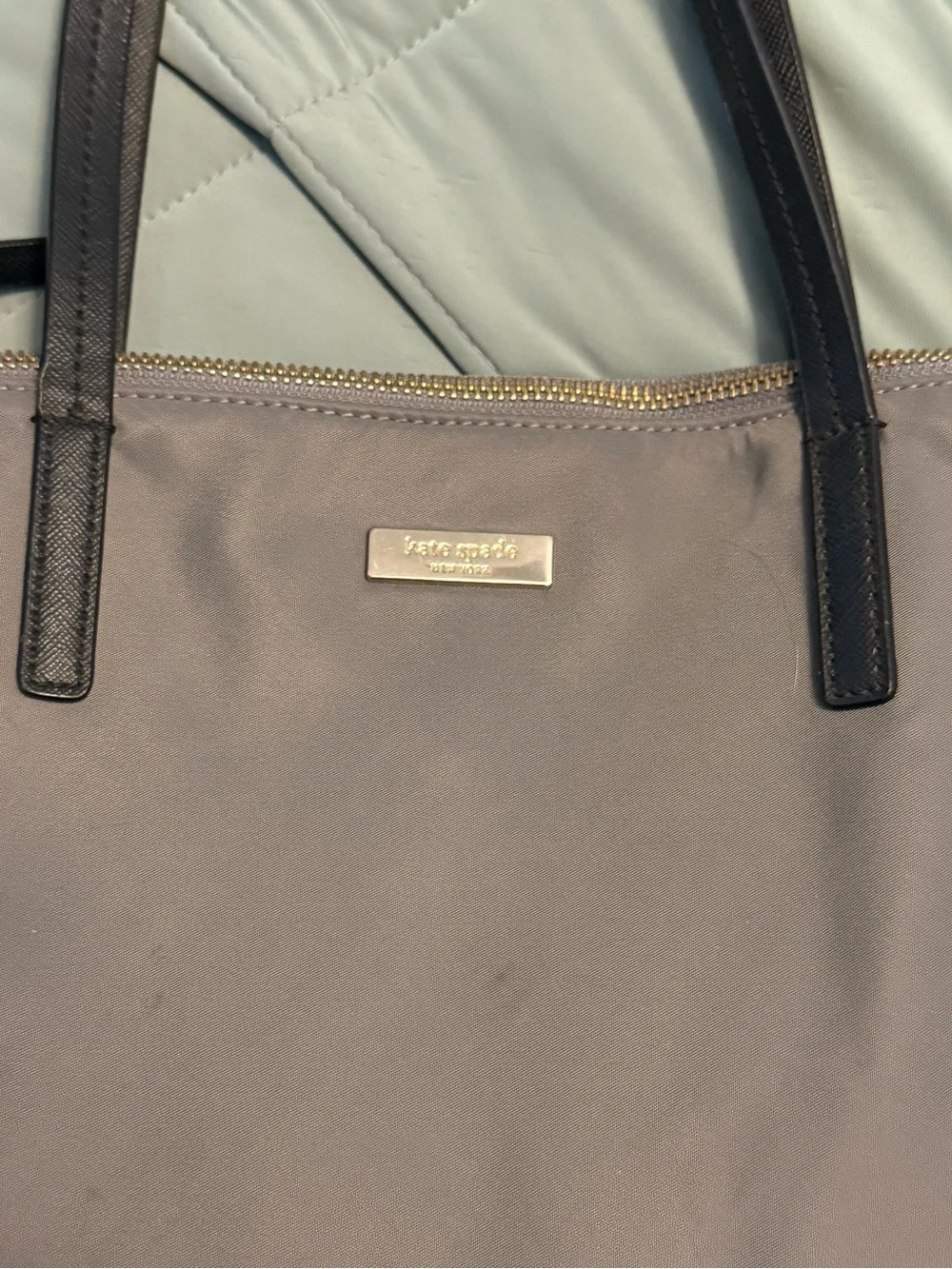 kate spade Lavender Gray Nylon Tote with Black Handles